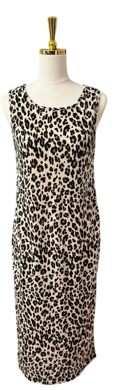 Easel Los Angeles Leopard Print Sleeveless Knit Sheath Dress Size L